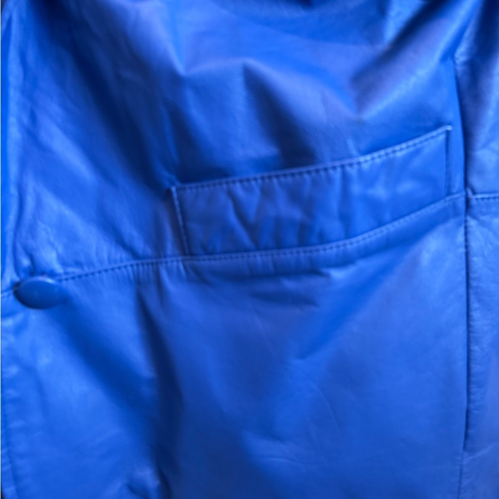 Vibrant Royal Blue leather Jacket and Skirt set - Picture 4 of 9